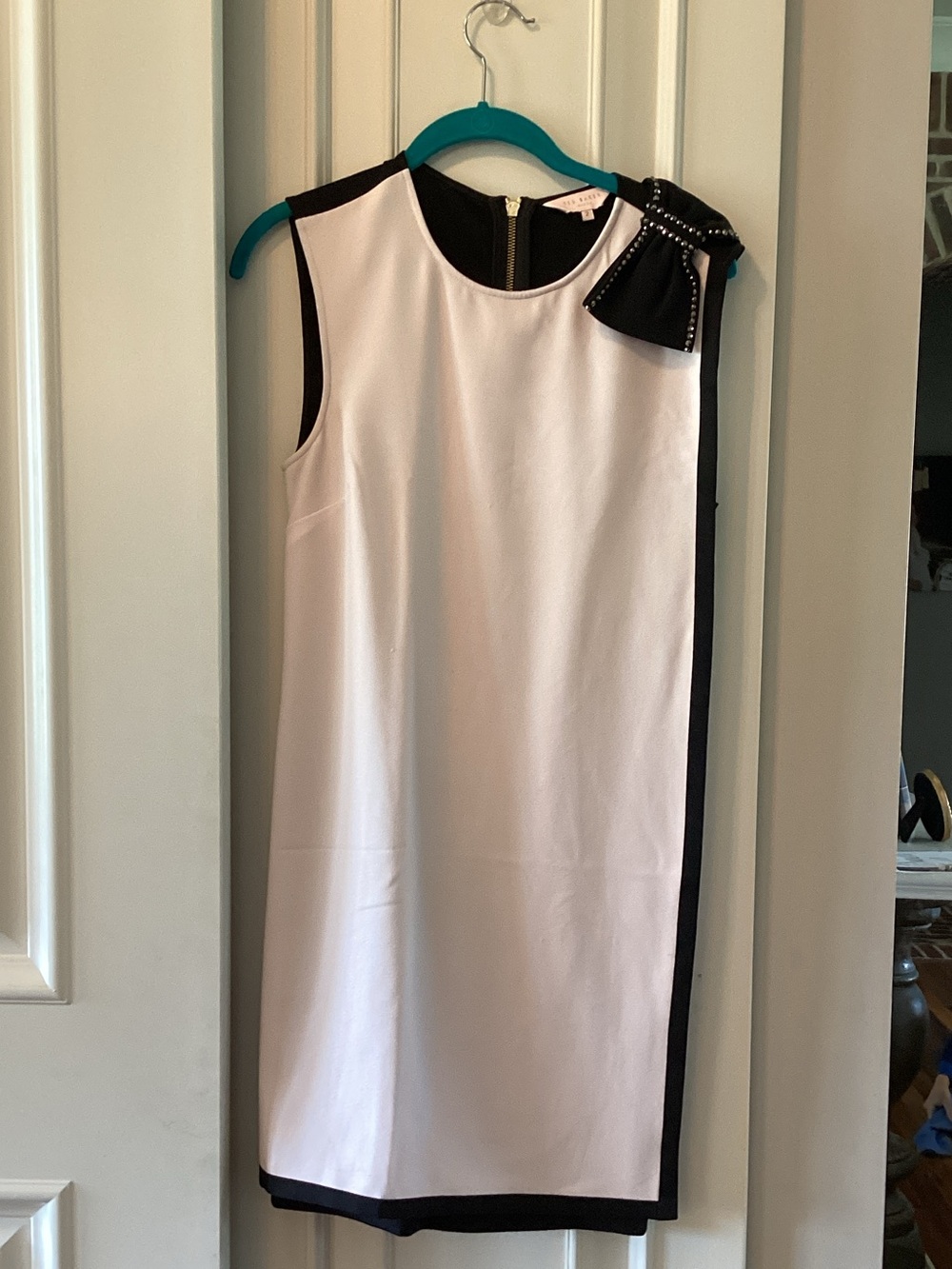 Ted Baker London Cream Shift Dress with Black Trim and Bow